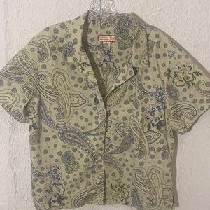 Paisley Button Down Shirt - Green whimsical feminine Unassuming Light & Airy